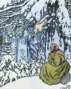 Ivan Bilibin Father Frost and the step-daughter, illustration by Ivan Bilibin from Russian fairy tale Morozko, 1932 Sweden oil painting artist